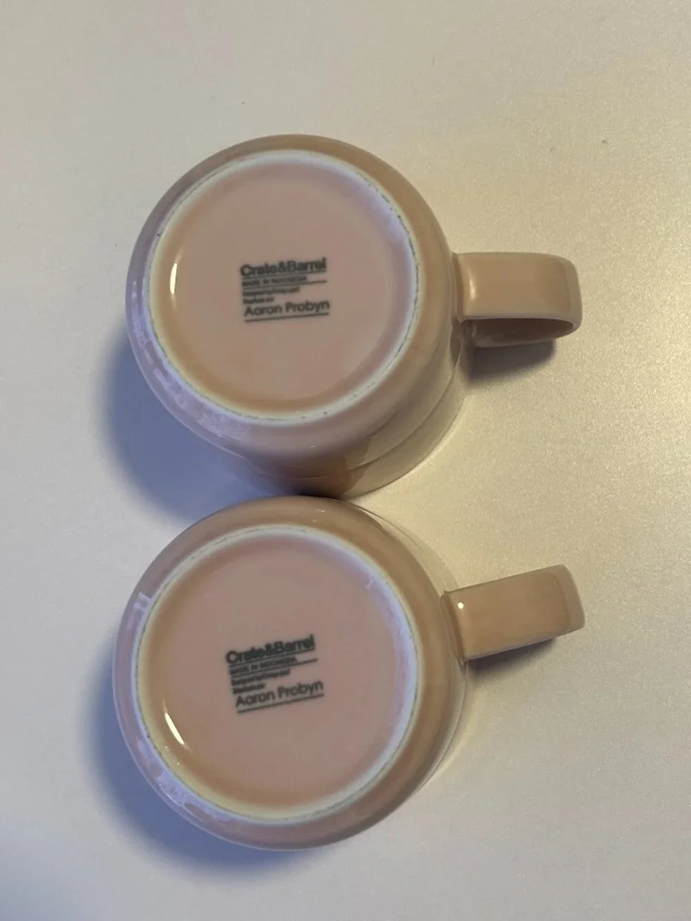 Discontinued Crate and Barrel Aaron Probyn Mugs set of 2 Light Hue Blush Pink